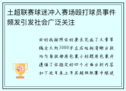 土超联赛球迷冲入赛场殴打球员事件频发引发社会广泛关注 土超联赛球迷冲入赛场殴打球员事件频发引发社会广泛关注